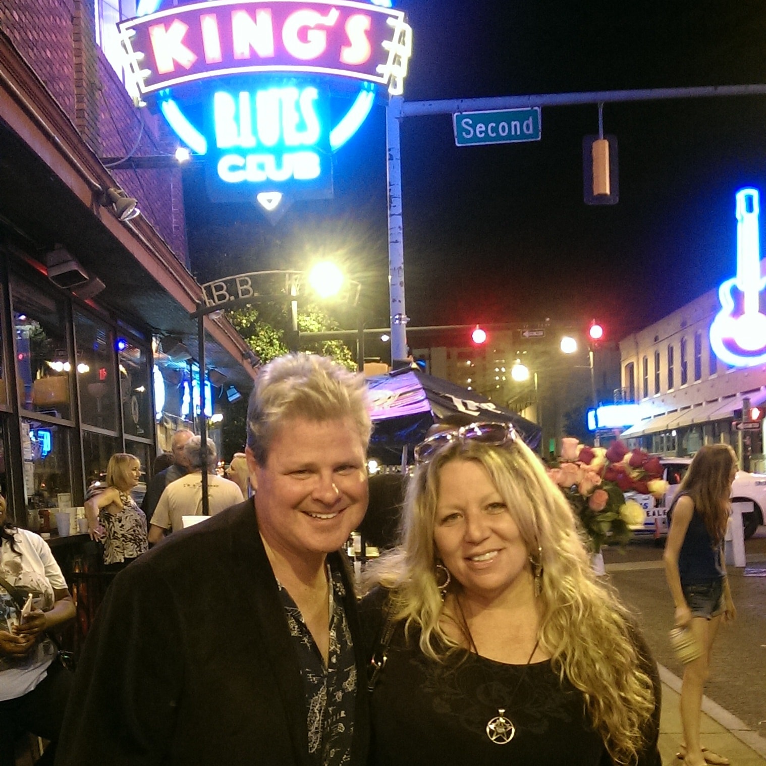 Ken and Kitty smiling outside King's Blues Club Memphis